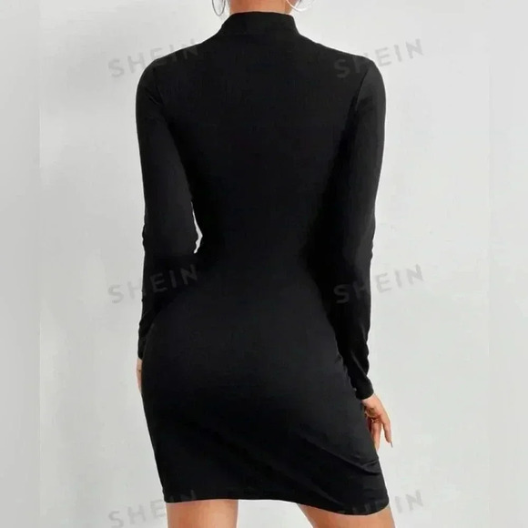 SHEIN Privé Women's Solid Color Stand Collar Long Sleeve Dress (Size XSP) - Picture 2 of 7